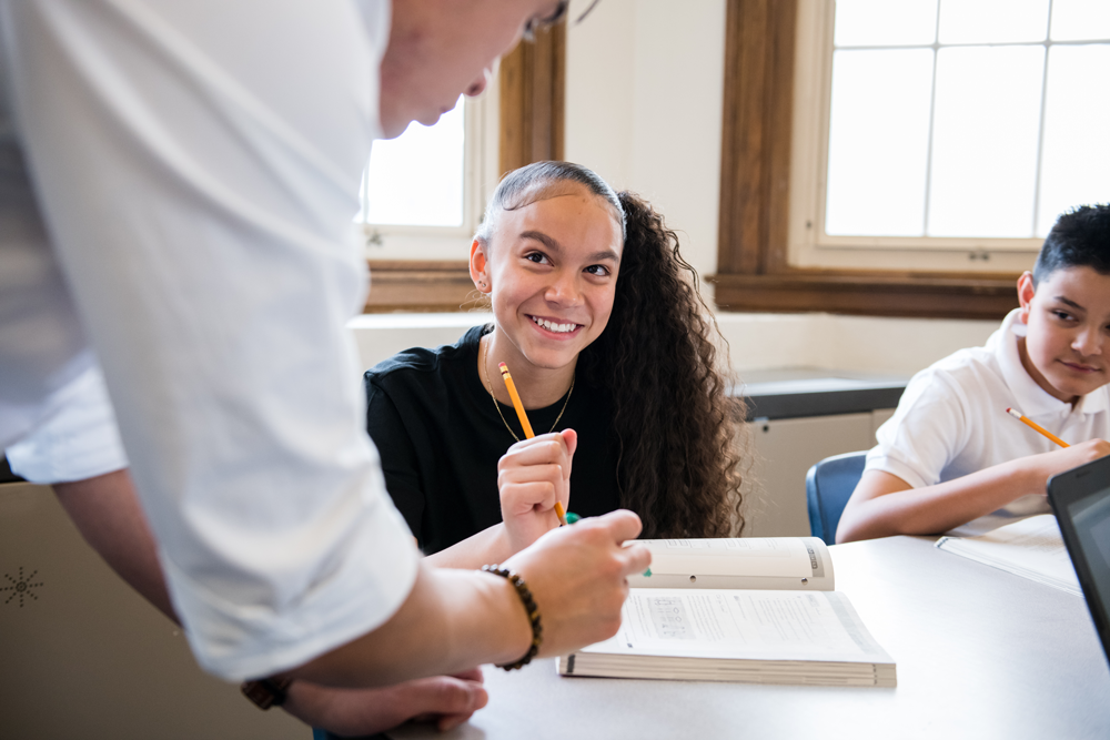 Students writing in class